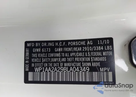 2011 Porsche Cayenne from USA, damaged, VIN WP1AA2A29BLA04349